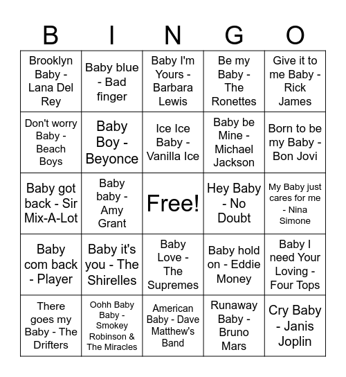 Baby Bingo Card