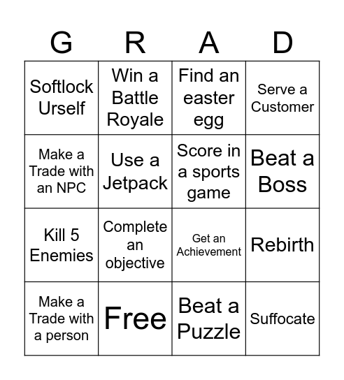 Any Game Bingo Card