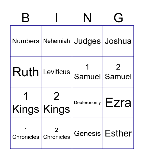 Books of the Bible (Law & History) Bingo Card
