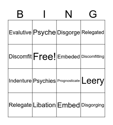 VOCABULARY WORDS Bingo Card