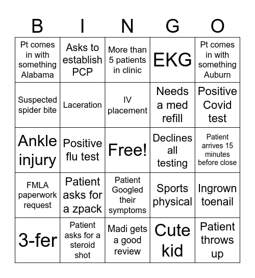 ExperCARE Bingo Card