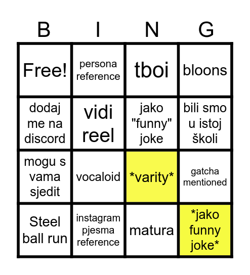 Frikič bingo Card