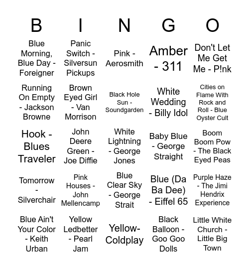 Cabana Colors! Bingo Card