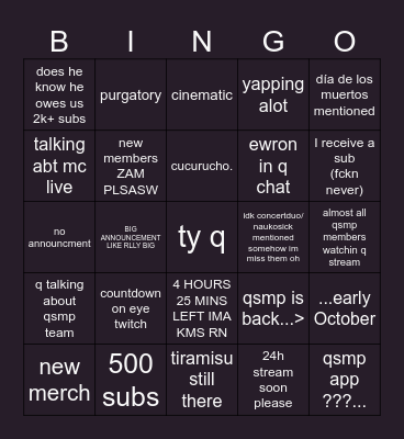 q stream. Bingo Card