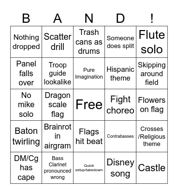 Marching band Bingo Card