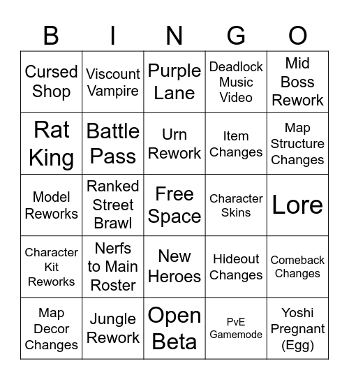 Deadlock Update Bingo Card