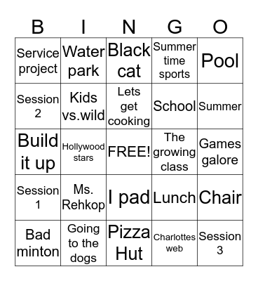 Session Three Card Bingo Card