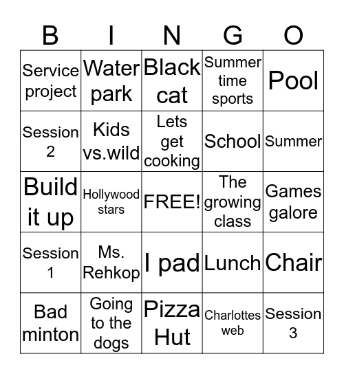 Session Three Card Bingo Card