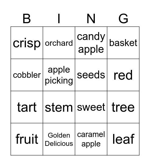 Apples Bingo Card