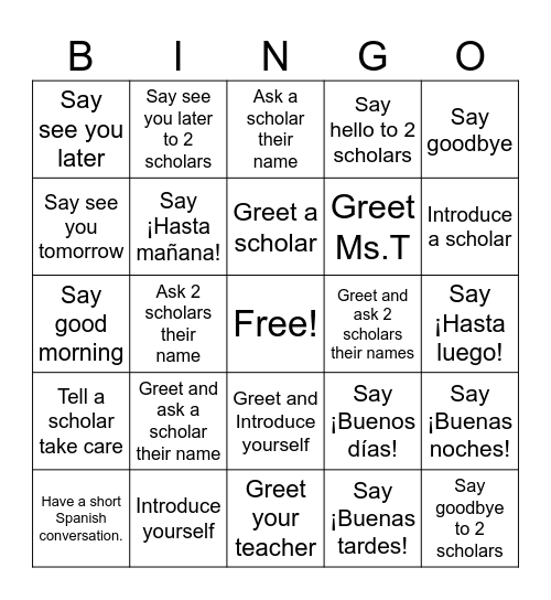 Saludos y Despedias Bingo Card
