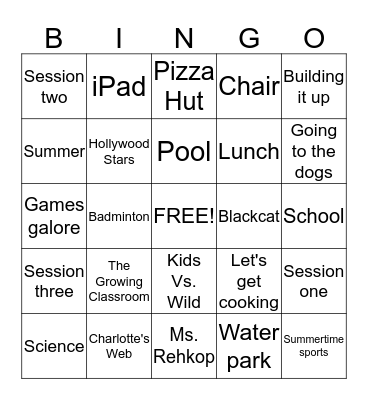 Session Three Card Bingo Card