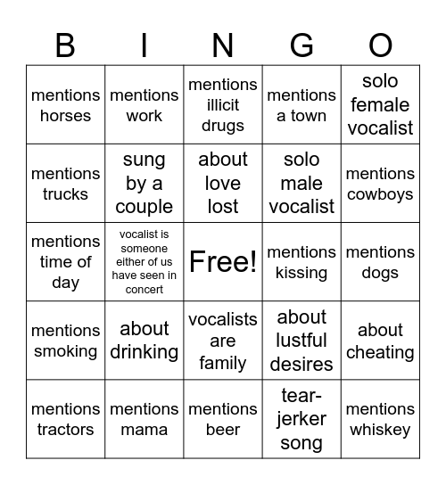 COUNTRY MUSIC Bingo Card