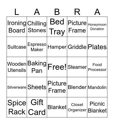 Katie's Bridal Shower Bingo Card