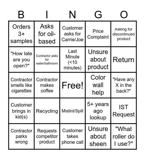 Sherwin-Williams Bingo Card