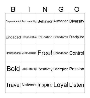 Strive For Excellence Bingo  Bingo Card