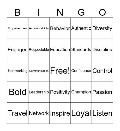 Strive For Excellence Bingo  Bingo Card