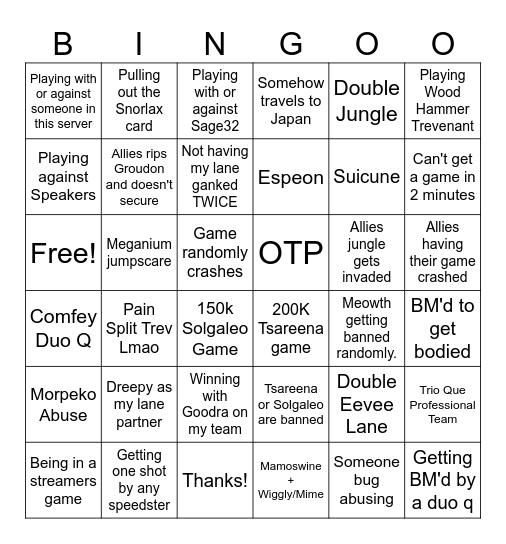 Solo Que Season 40 Bingo Card