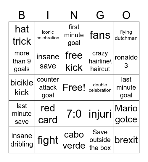 Word cup Bingo Card