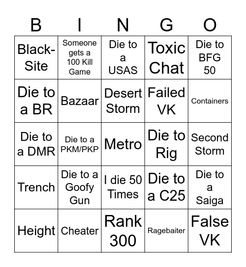PF Bingo Card