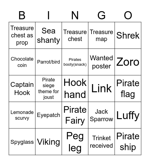 Booty Bingo Card