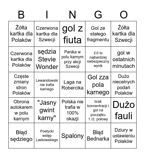 Liga Narodów Polska-Szwecja bingo Card