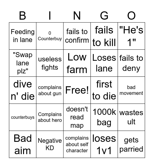 Colins Bingo Card