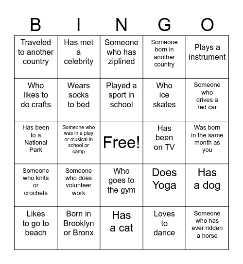 Meet and Greet  Bingo Card