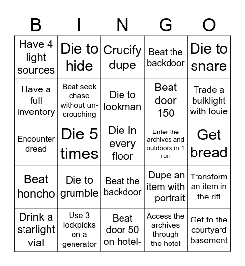 Doors bingo (table made it) Bingo Card