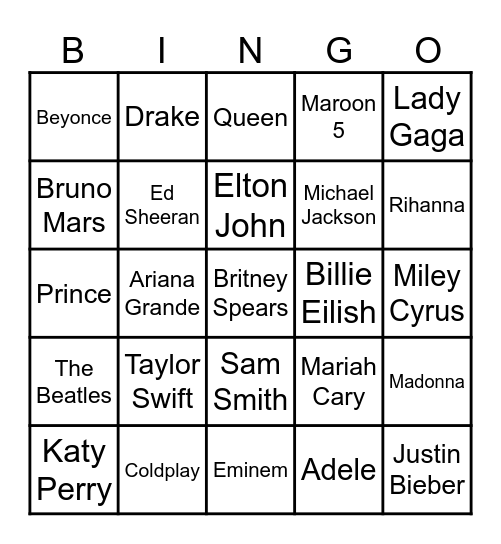 Sing 2 Bingo Card