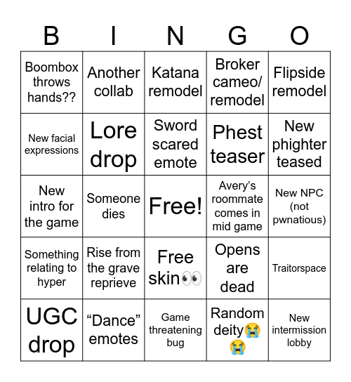 cmf bingo Card