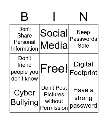 Cyber Bullying Bingo Card