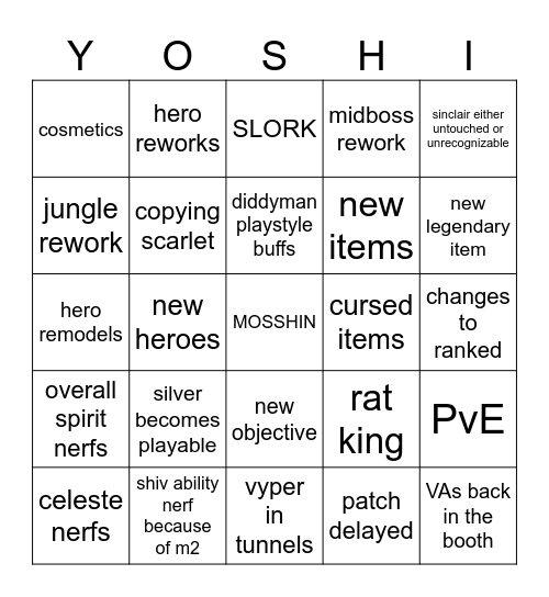 DEADLOCK PATCH TODAY BINGO Card