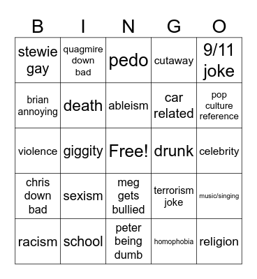 family gay bingo Card