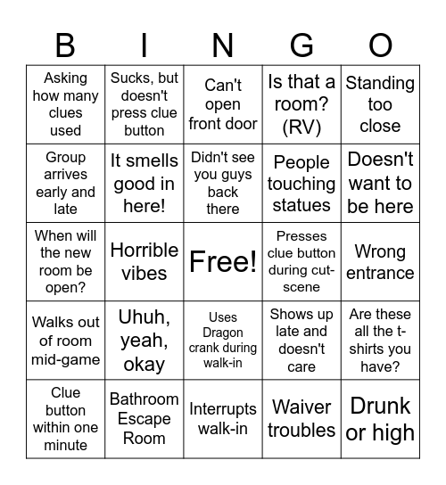 iPanic Bingo Card