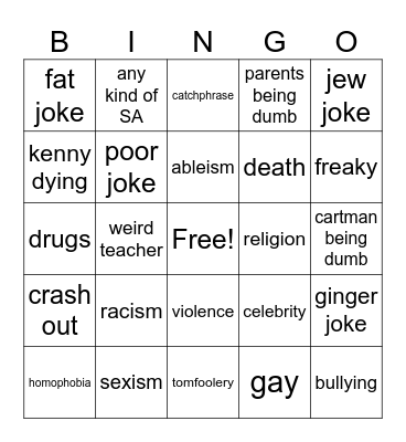 south park bingo Card