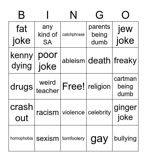 south park bingo Card