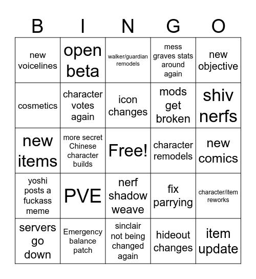 deadlock new patch bingo Card
