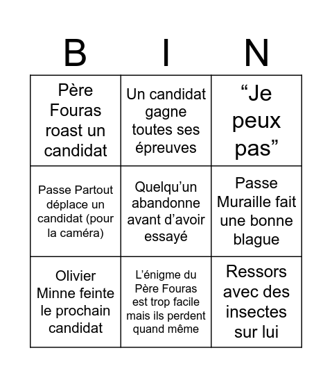 Fort Boyard Bingo! Bingo Card