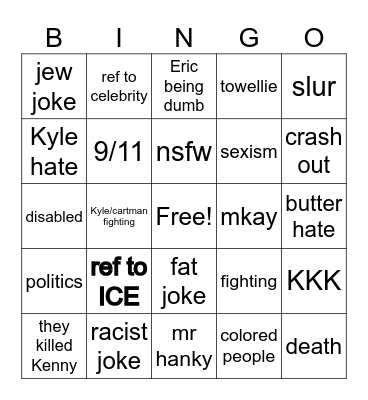 South Park Bingo Card