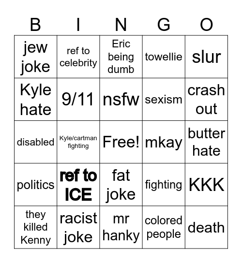 South Park Bingo Card