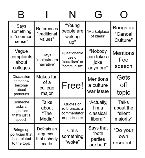 Turning Point USA Bingo Card