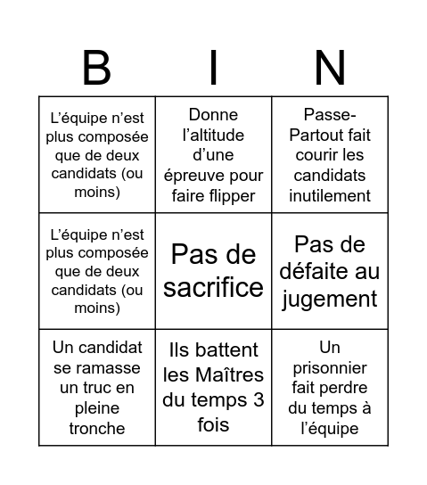 Fort Boyard Bingo! Bingo Card
