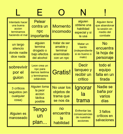 Bingo de Leon (Por Goldene) Bingo Card