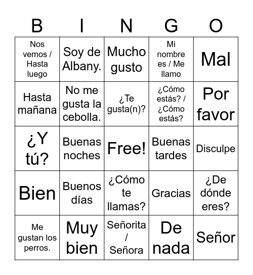 Los Saludos Bingo Card