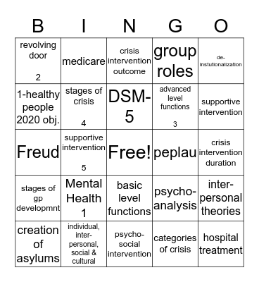 Mental Health Bingo Card