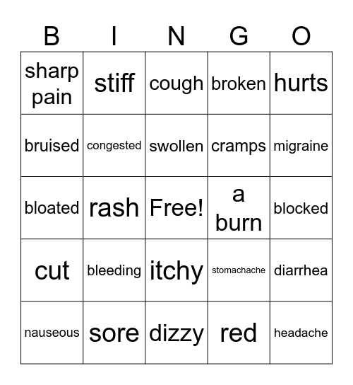 Symptoms Levels 3-4 Walk-in Clinic Bingo Card
