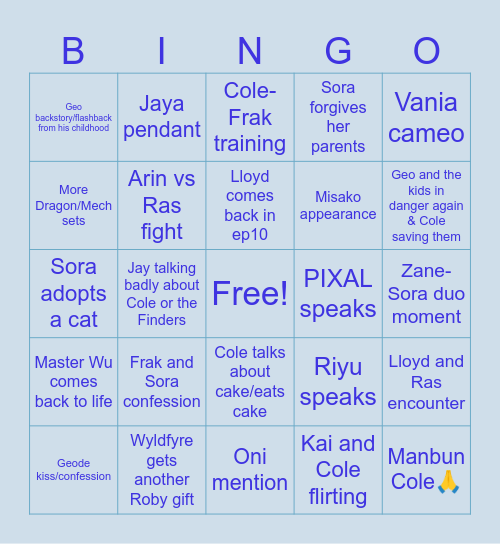 Dragons Fury Bingo Card