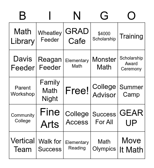 Project GRAD Houston Bingo Card