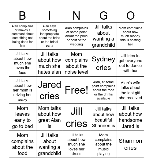 Wedding Bingo Card