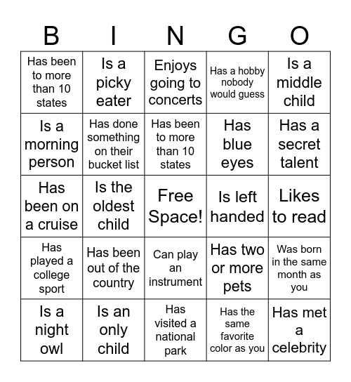 King's OTD Class of 2029 Bingo Card